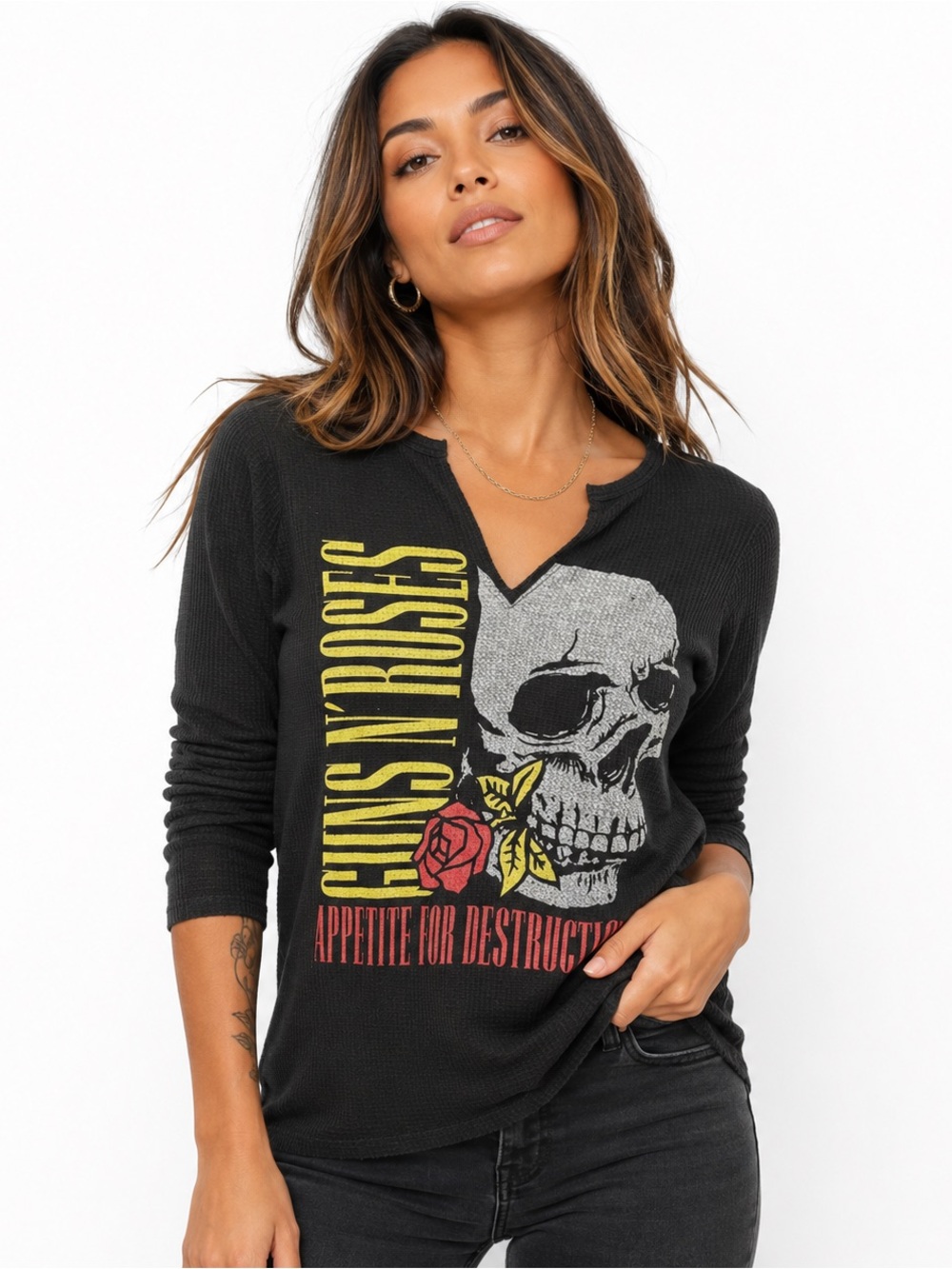 Guns N' Roses Black Graphic Thermal Top - 'Appetite for Destruction'